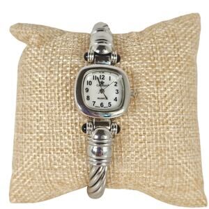 Women's Bangle Bracelet Watch Silver Tone Diamond Accent  6.5" Fit Cannes Cuff